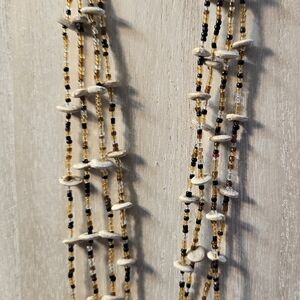 Chic 4 Strand Necklace with Shell Bone Glass Beads 16"